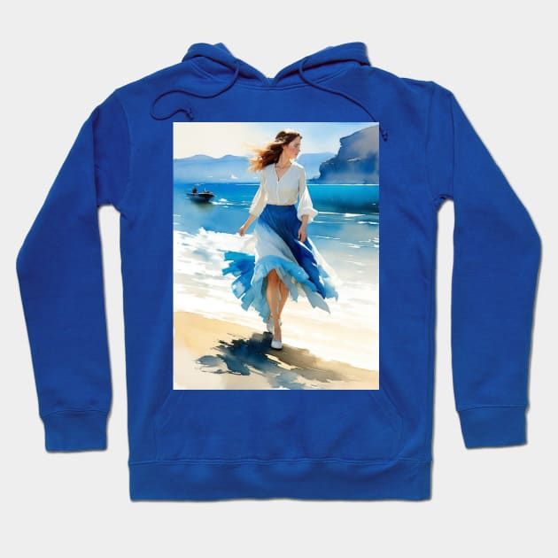 woman walking by the beach Hoodie by A&A